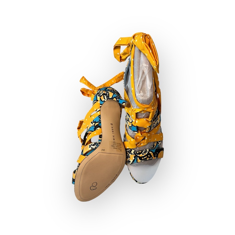 Gianni Bini Abrianna Women's 9M Preppy Polka Dot Ankle Wrap Heels Teal/Gold - Picture 6 of 7